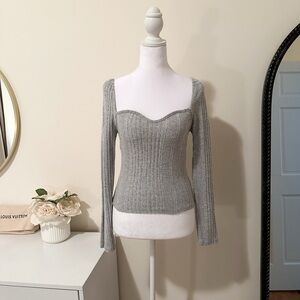 Gray Ribbed Long Sleeve Top